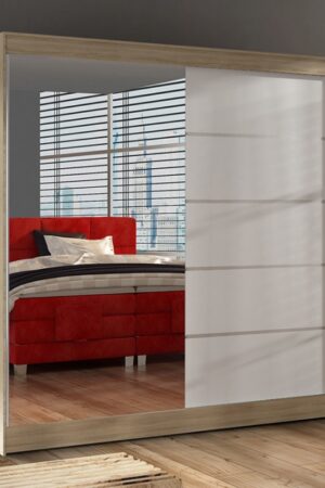 Šatní skříň se zrcadlem HEMIS III, dub sonoma/bílá