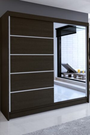 Šatní skříň se zrcadlem NUDICAULIS III v čokoládové barvě