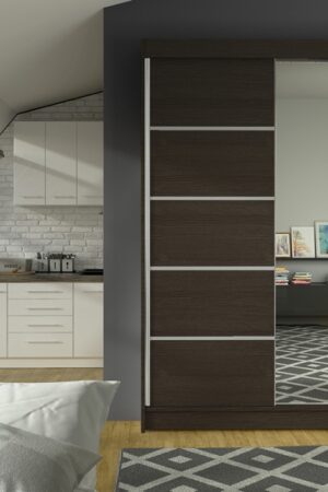 Šatní skříň se zrcadlem LAUCO III v čokoládové barvě