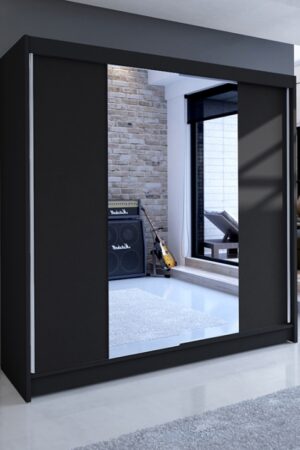 Černá šatní skříň se zrcadlem NUDICAULIS II