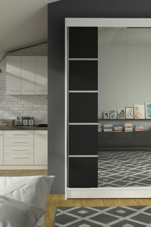 Šatní skříň se zrcadlem LAUCO V v bílé a černé barvě