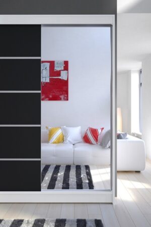 Šatní skříň SVEZIA III se zrcadlem v bílé a černé barvě