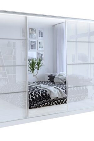 Šatní skříň LITOLARIS 280 se zrcadlem v bílém lesku