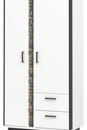 Šatní skříň SIGOURNEY 2D2S bílá/černá vysoký lesk