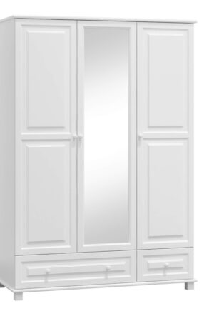 Šatní skříň 3D BHAGIRA 5 z masivní borovice, bílé moření.