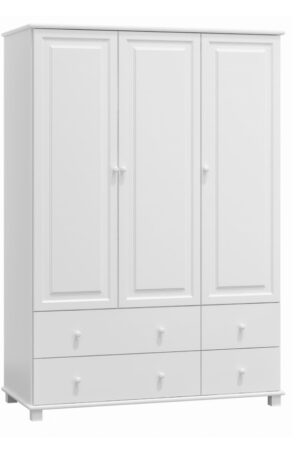 Bílá šatní skříň 3D BHAGIRA 7 z masivu borovice