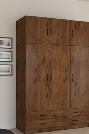 Skříň JADIEL v dekoru dub lefkas s policemi a zásuvkami