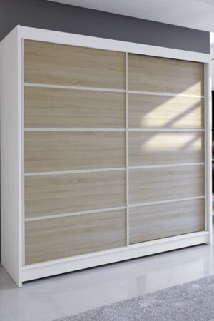 Bílá šatní skříň NUDICAULIS IV s dubem sonoma