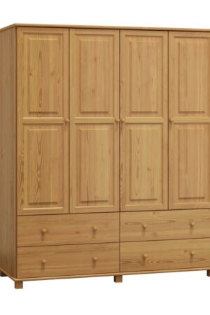 Čtyřdveřová šatní skříň z borovice v olšovém moření