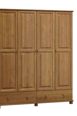 Čtyřdveřová šatní skříň z masivu borovice v dubovém moření