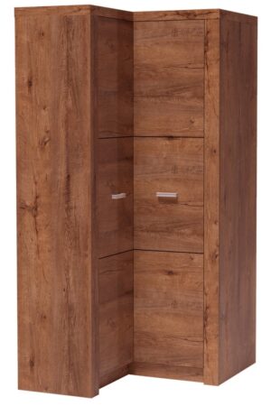 Rohová šatní skříň SWED S14, jasan světlý, police vlevo