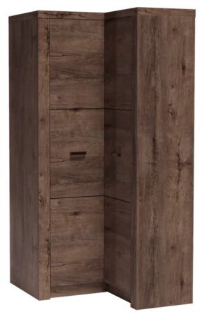 Rohová šatní skříň SWED S14, jasan tmavý, police vpravo
