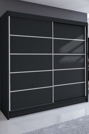 Černá šatní skříň NUDICAULIS IV s hliníkovými kolejnicemi