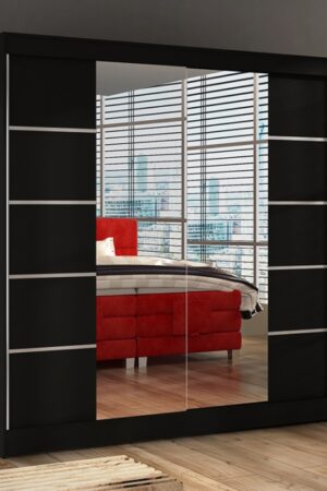 Šatní skříň se zrcadlem HEMIS V v černé barvě