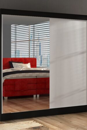 Šatní skříň HEMIS I s černobílým designem a zrcadlem