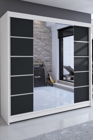 Šatní skříň se zrcadlem NUDICAULIS V v bílém a černém provedení