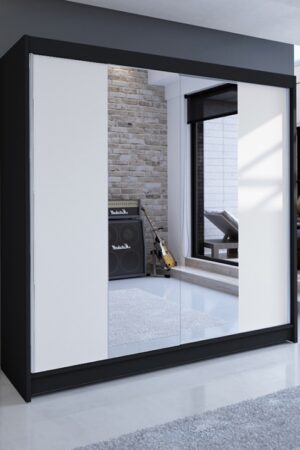 Šatní skříň se zrcadlem NUDICAULIS II, černá/bílá