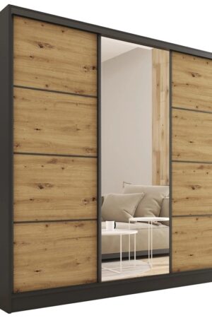 Šatní skříň HARAZIA 180 s posuvnými dveřmi a zrcadlem