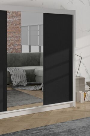 Bílá/černá šatní skříň HARDY I se zrcadlem