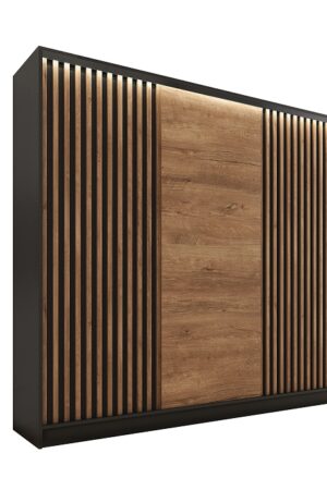 Šatní skříň INSULAR 3D v černém matu a dubu lefkas