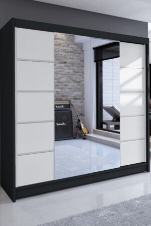 Šatní skříň se zrcadlem NUDICAULIS V v černé/bílé barvě