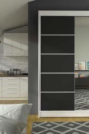 Šatní skříň se zrcadlem LAUCO III bílá/černá