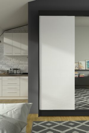 Šatní skříň se zrcadlem LAUCO I v černé/bílé barvě