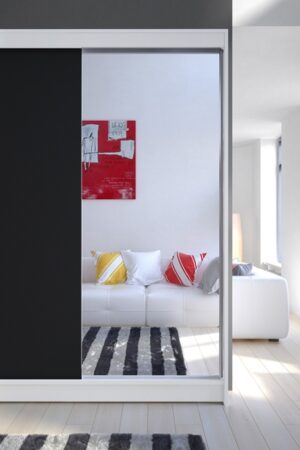 Šatní skříň se zrcadlem SVEZIA I v bílé a černé barvě