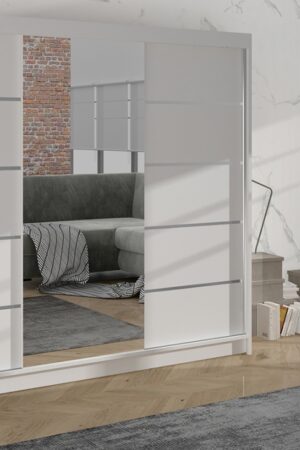 Bílá šatní skříň HARDY VI se zrcadlem a moderním designem