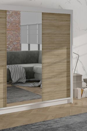 Šatní skříň HARDY I se zrcadlem, bílá/dub sonoma