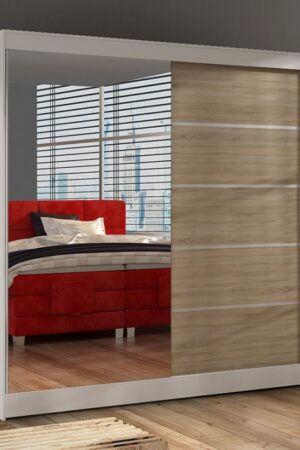 Šatní skříň HEMIS III se zrcadlem v bílé a dub sonoma