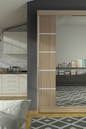 Šatní skříň se zrcadlem LAUCO V v dub sonoma