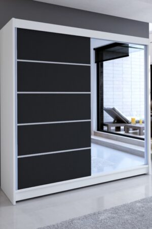 Šatní skříň NUDICAULIS III se zrcadlem v bílé a černé barvě