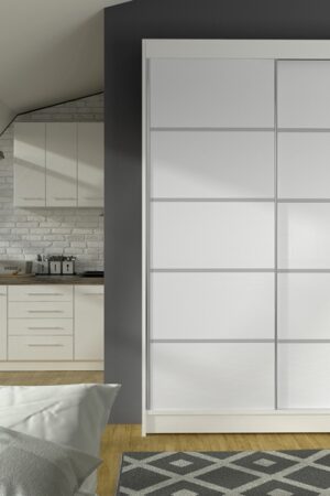 Bílá šatní skříň LAUCO IV s hliníkovými kolejnicemi