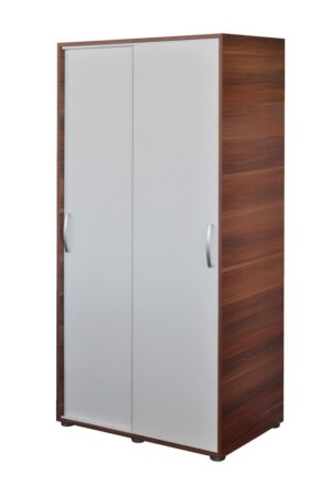 Skříň ULAGIRI v bílé a ořechové barvě s posuvnými dveřmi