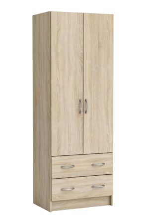 Skříň KAUNAS 2D2S v dubu sonoma s policemi a zásuvkami