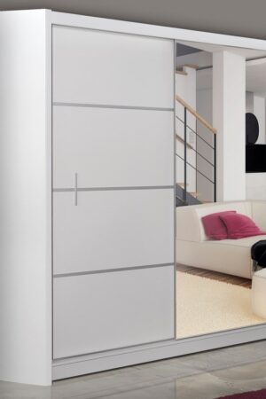 Bílá šatní skříň SARON 180 s posuvnými dveřmi a zrcadlem