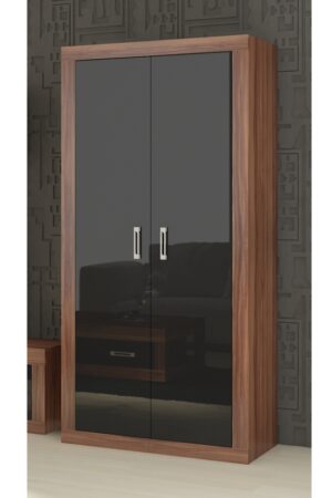 Skříň GOUDINI 2D v švestkovém dekoru s černým leskem