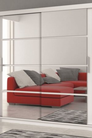 Bílá šatní skříň CERESTY 203 s posuvnými dveřmi a zrcadlem