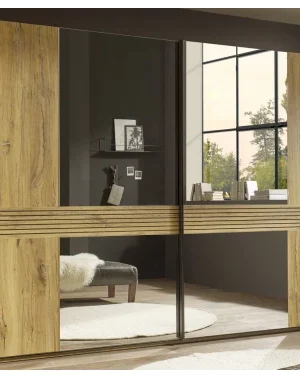 Šatní skříň Trattino 270 cm se zrcadly a lamelovým efektem