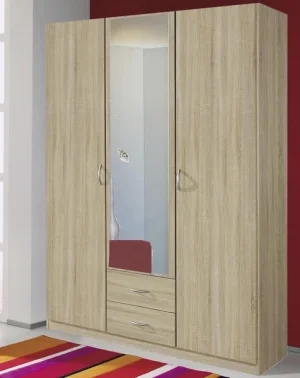 Šatní skříň Case v dekoru dub sonoma s zrcadlem.