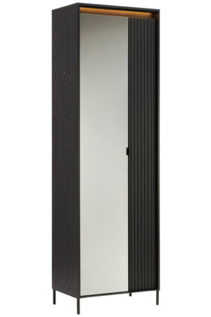 Černá skříň na oděv s zrcadlem a držákem na ramínka