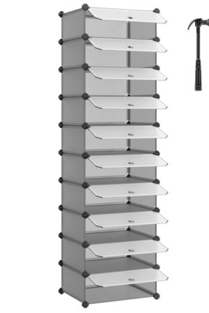 Šedý regál na boty o rozměrech 43x173x31 cm